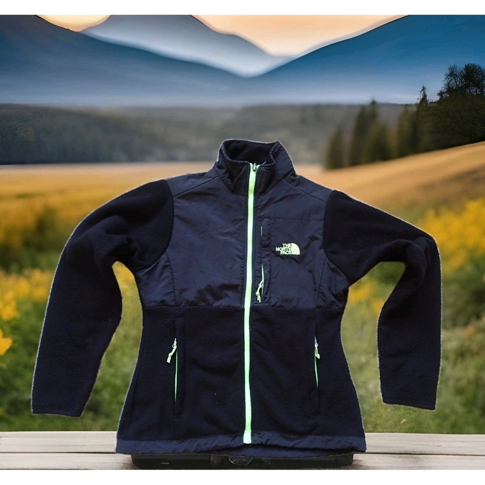 The North Face Denali Jacket Womens Small Black Excellent Fleece Zip Up Neon